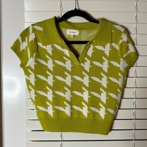 Bohme Green and White Houndstooth Top